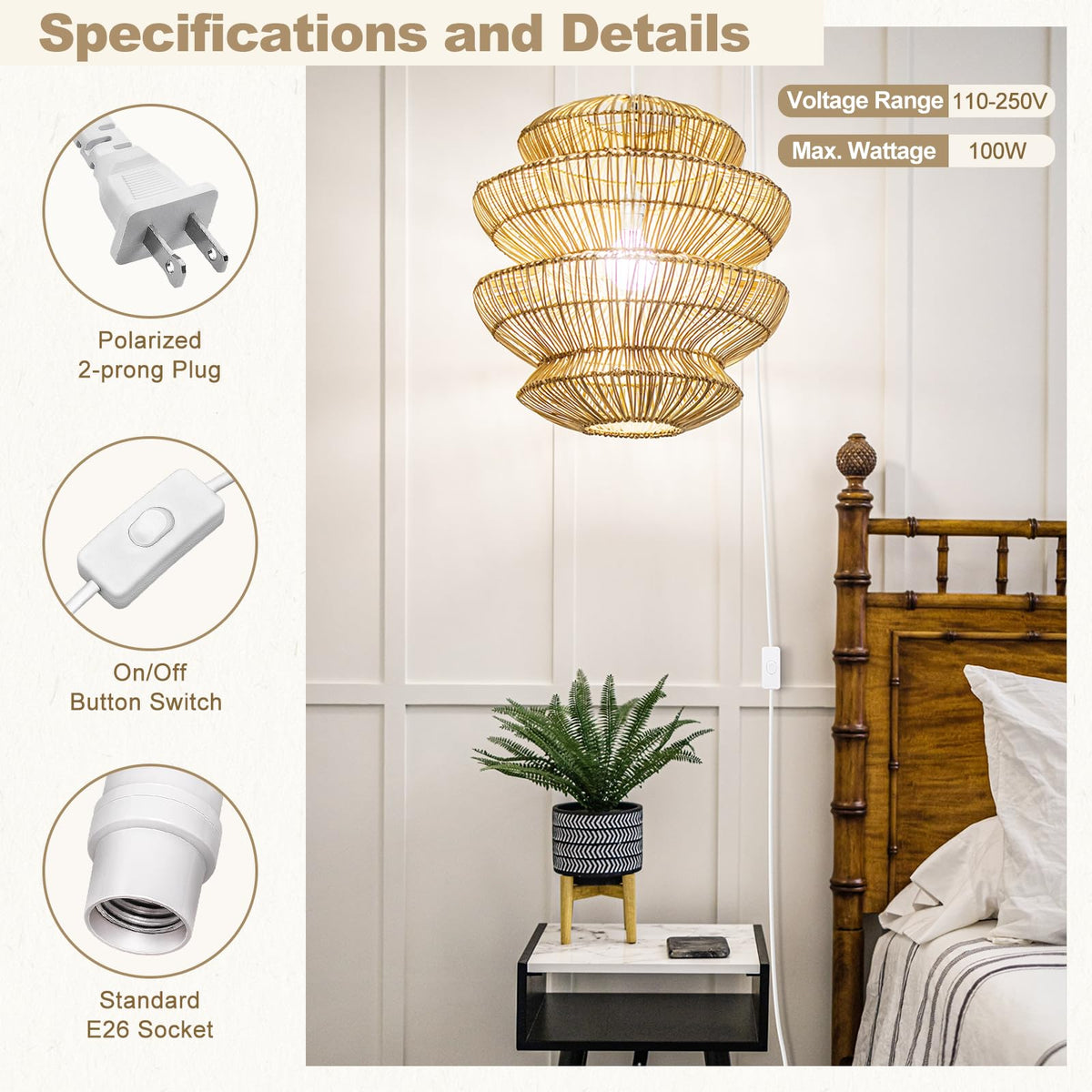 DiCUNO 13ft Hanging Lantern Extension Cord with E26 Socket – 2-Pack
