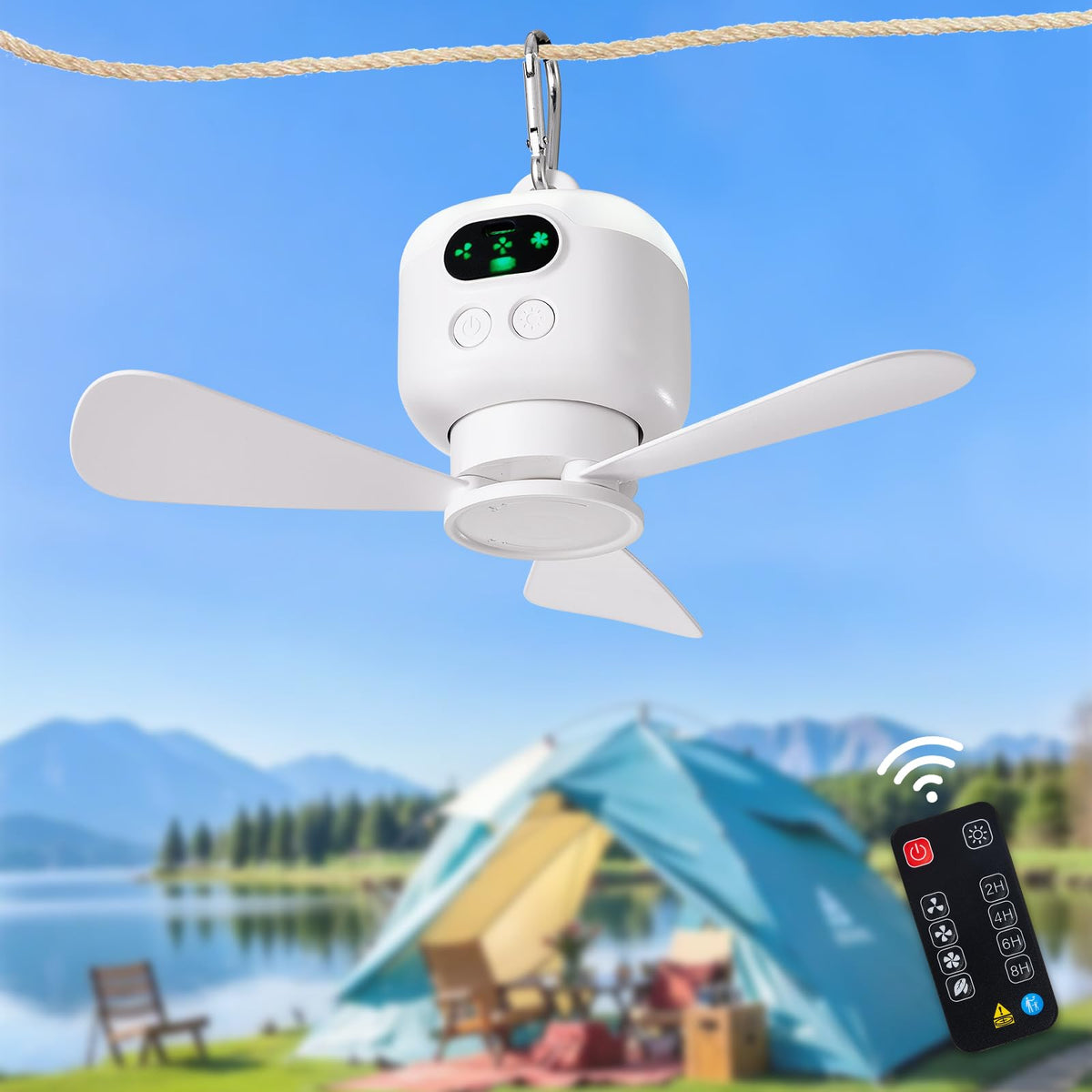 DIGLED 11-Inch Battery-Operated Ceiling Fan with LED Light for Camping