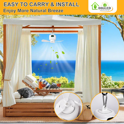 DIGLED 11-Inch Battery-Operated Ceiling Fan with LED Light for Camping