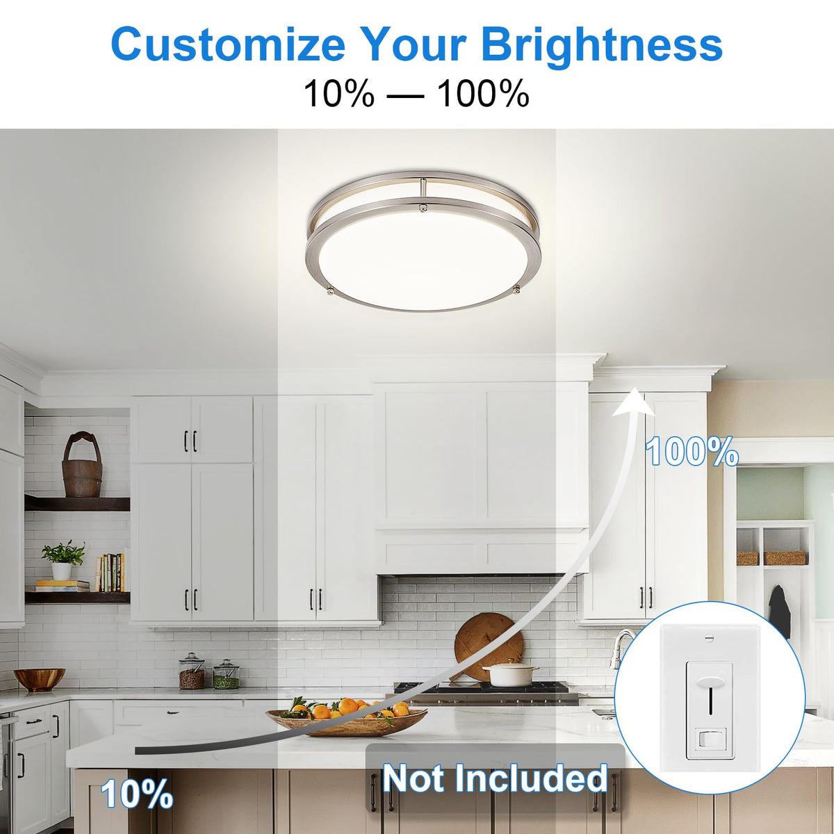 DLLT Flush Mount LED Ceiling Light — 13 Inch, 5CCT, Dimmable, Brushed Nickel