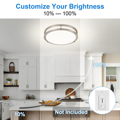 DLLT Flush Mount LED Ceiling Light — 13 Inch, 5CCT, Dimmable, Brushed Nickel