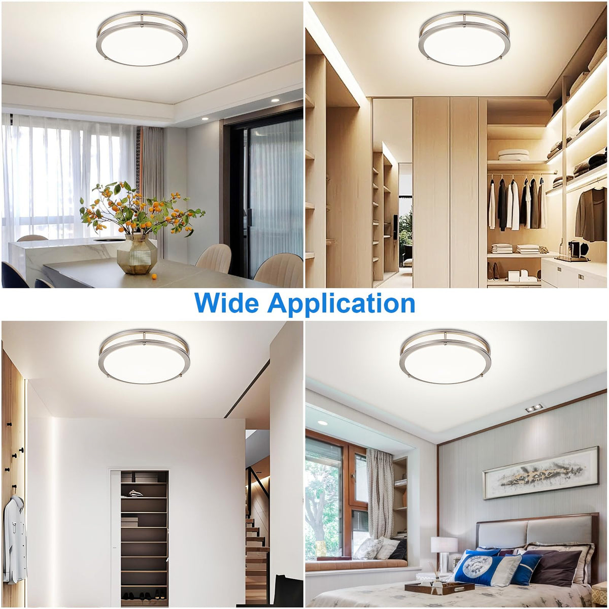DLLT Flush Mount LED Ceiling Light — 13 Inch, 5CCT, Dimmable, Brushed Nickel