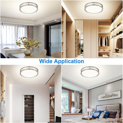 DLLT Flush Mount LED Ceiling Light — 13 Inch, 5CCT, Dimmable, Brushed Nickel