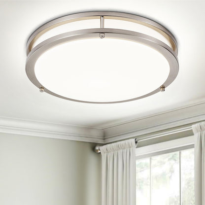 DLLT Flush Mount LED Ceiling Light — 13 Inch, 5CCT, Dimmable, Brushed Nickel