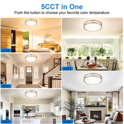 DLLT Flush Mount LED Ceiling Light — 13 Inch, 5CCT, Dimmable, Brushed Nickel