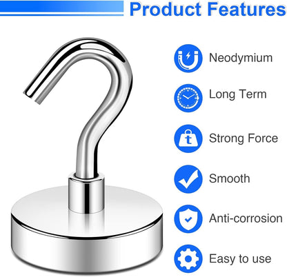 DIYMAG Magnetic Hooks Heavy Duty – 85 lbs Neodymium Hook, No Drilling, 12 Pack