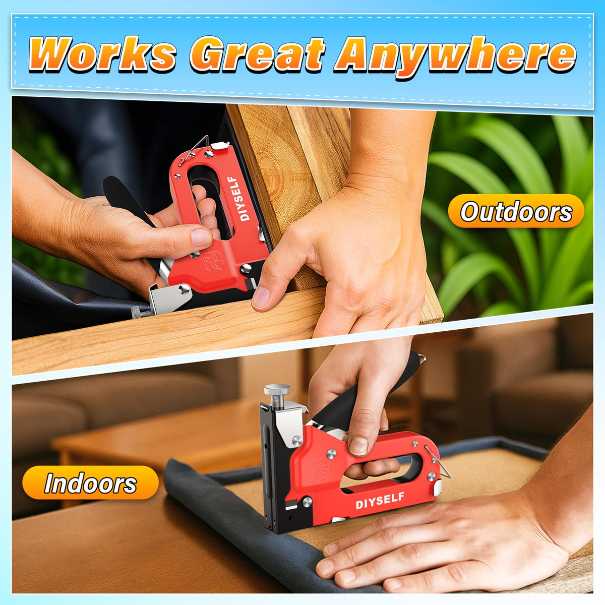 DIYSELF 4-in-1 Heavy-Duty Upholstery Staple Gun for Wood
