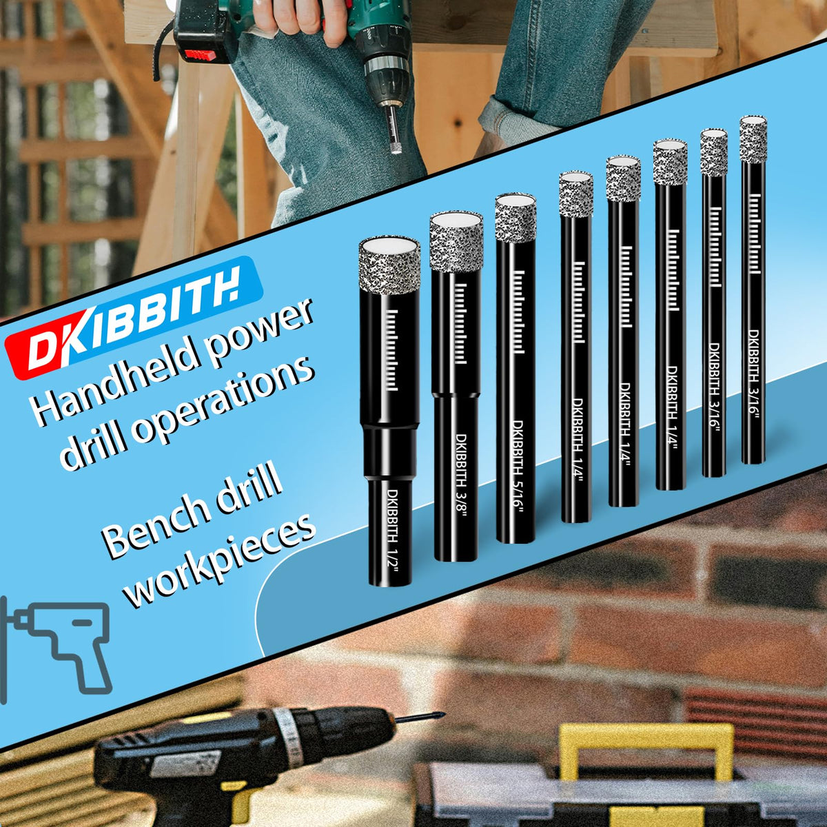 DKIBBITH 10pc Dry Diamond Core Drill Bits Set for Tile – Integrated Coolant