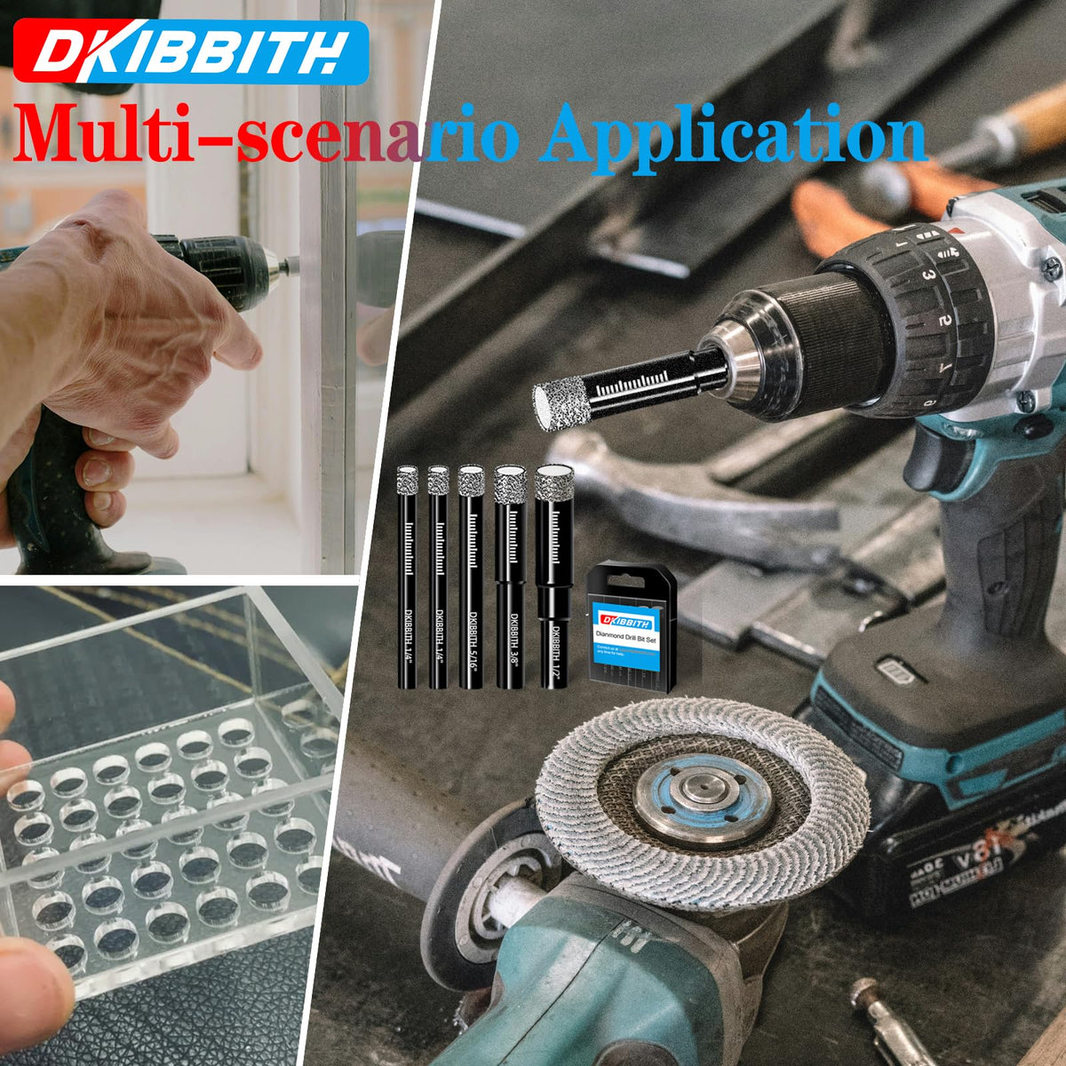 DKIBBITH 10pc Dry Diamond Core Drill Bits Set for Tile – Integrated Coolant