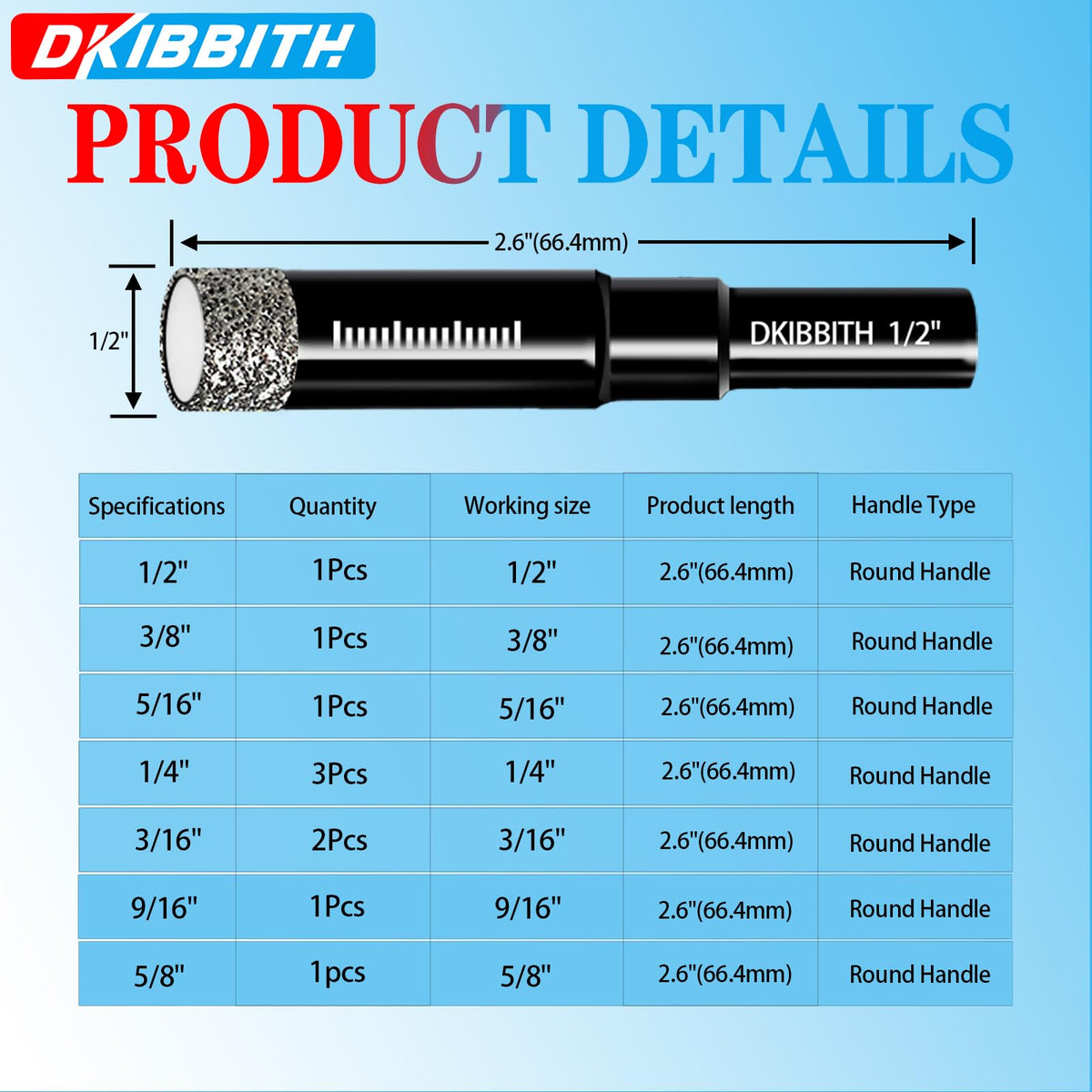 DKIBBITH 10pc Dry Diamond Core Drill Bits Set for Tile – Integrated Coolant