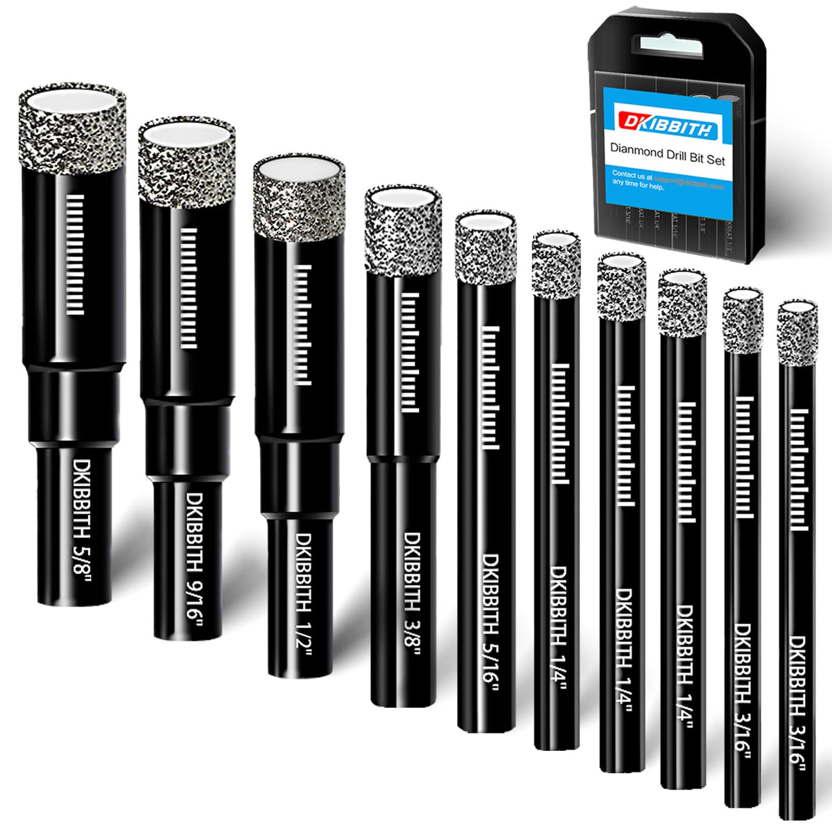 DKIBBITH 10pc Dry Diamond Core Drill Bits Set for Tile – Integrated Coolant