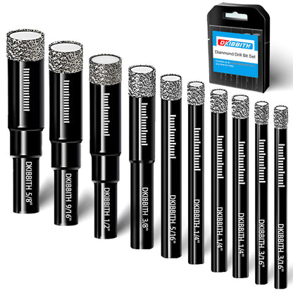 DKIBBITH 10pc Dry Diamond Core Drill Bits Set for Tile – Integrated Coolant