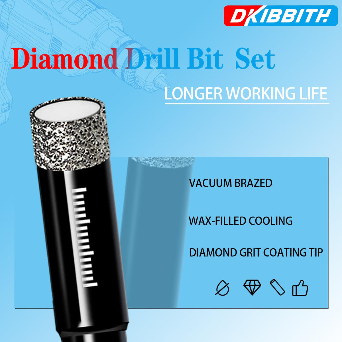 DKIBBITH 10pc Dry Diamond Core Drill Bits Set for Tile – Integrated Coolant