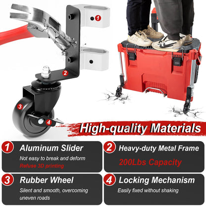 DNShorix Packout Wheels for Milwaukee-Style Tool Boxes — 360° Dual Front Wheels, 200 lb Capacity