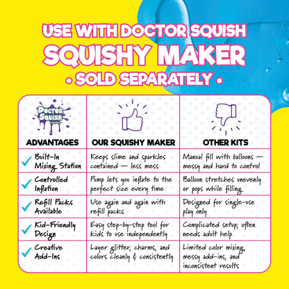 Doctor Squish Squishy Maker Refill Pack – 10 TPR Balloons + 10 Clips | DIY Squishy Kit (Ages 8+)