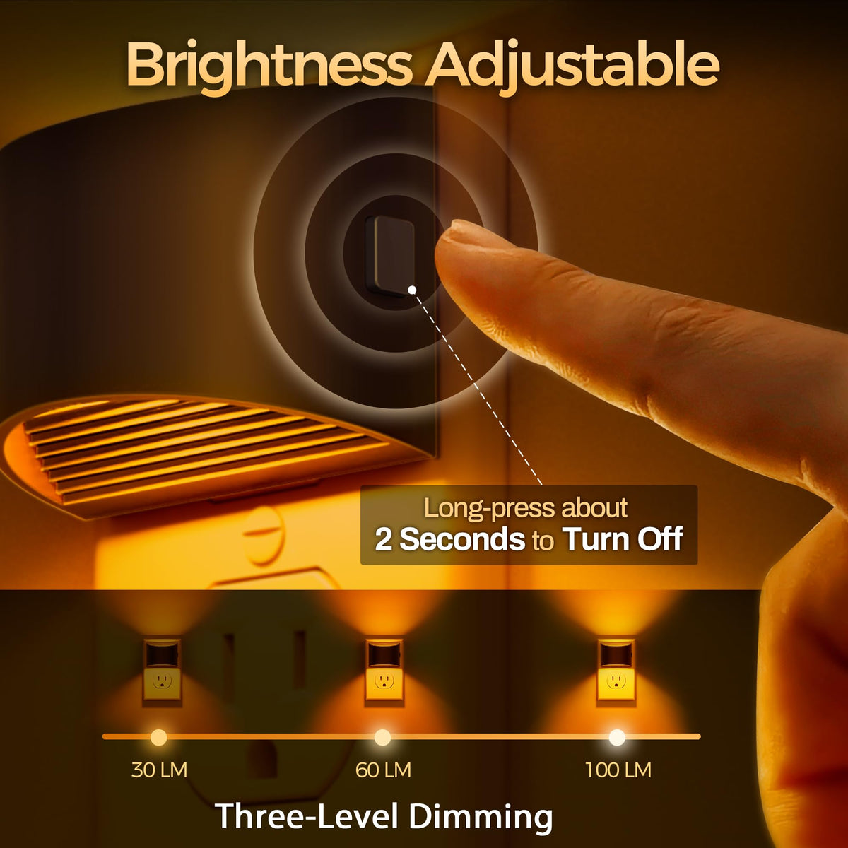 DORESshop LED Night Light 2 Pack – Plug-in Amber Night Lights with 3 Brightness Levels