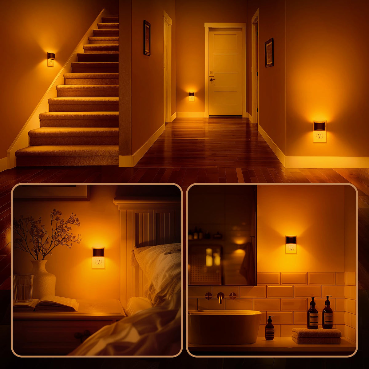 DORESshop LED Night Light 2 Pack – Plug-in Amber Night Lights with 3 Brightness Levels