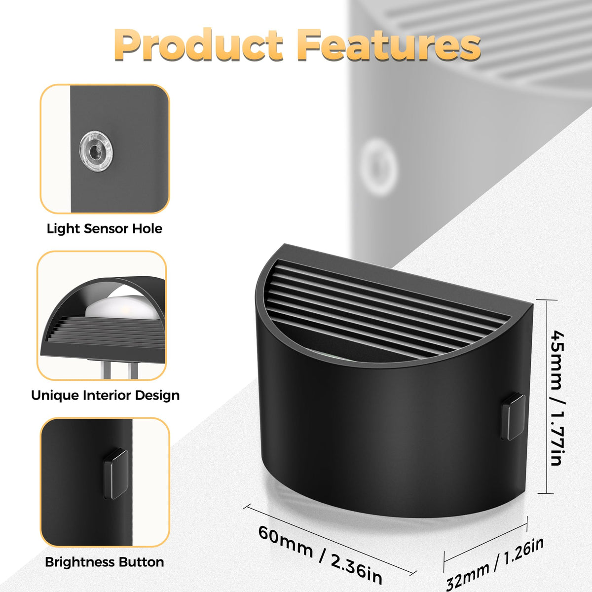 DORESshop LED Night Light 2 Pack – Plug-in Amber Night Lights with 3 Brightness Levels