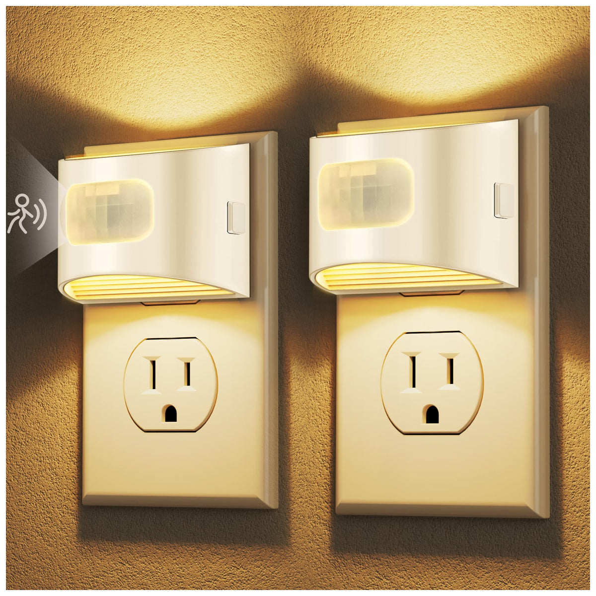 DORESshop LED Night Light 2-Pack | Motion Sensor, Dusk-to-Dawn, Wall Plug