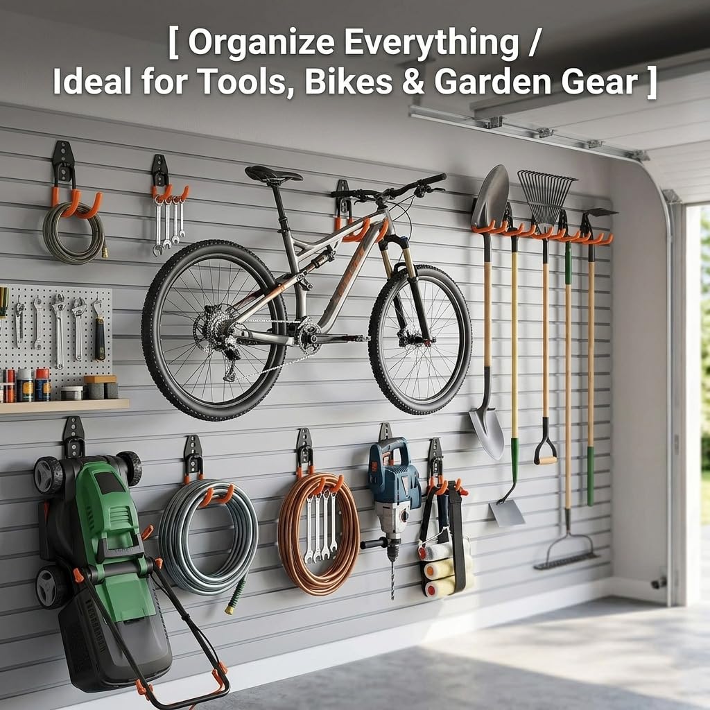 Dorisy 16-Pack Garage Hooks Heavy Duty — 100 LBS Capacity, Wall-Mount Organization System (Orange)