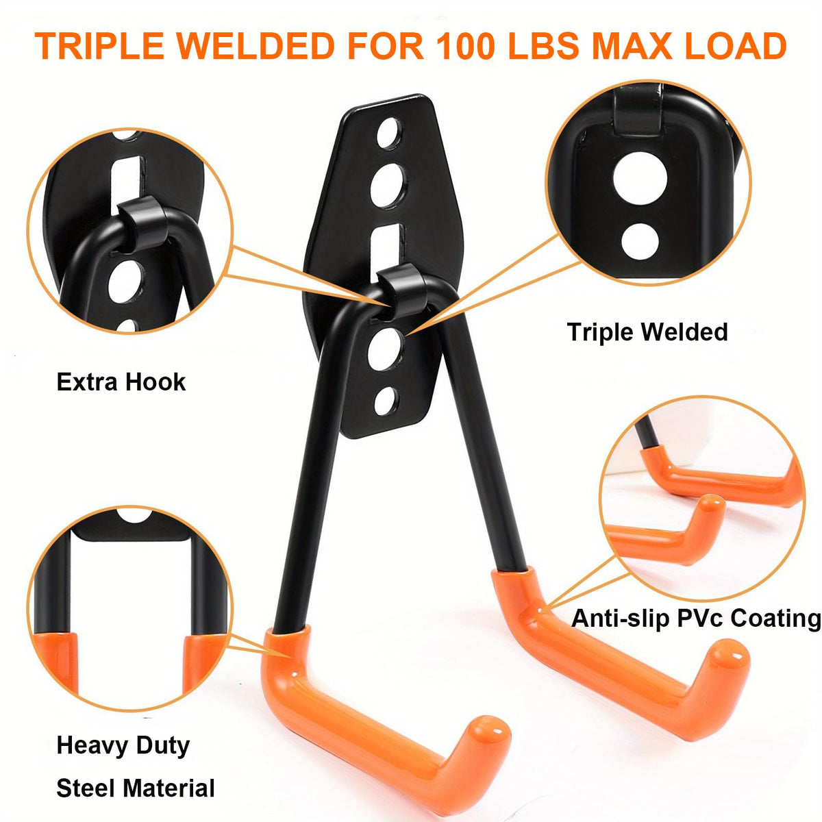 Dorisy 16-Pack Garage Hooks Heavy Duty — 100 LBS Capacity, Wall-Mount Organization System (Orange)