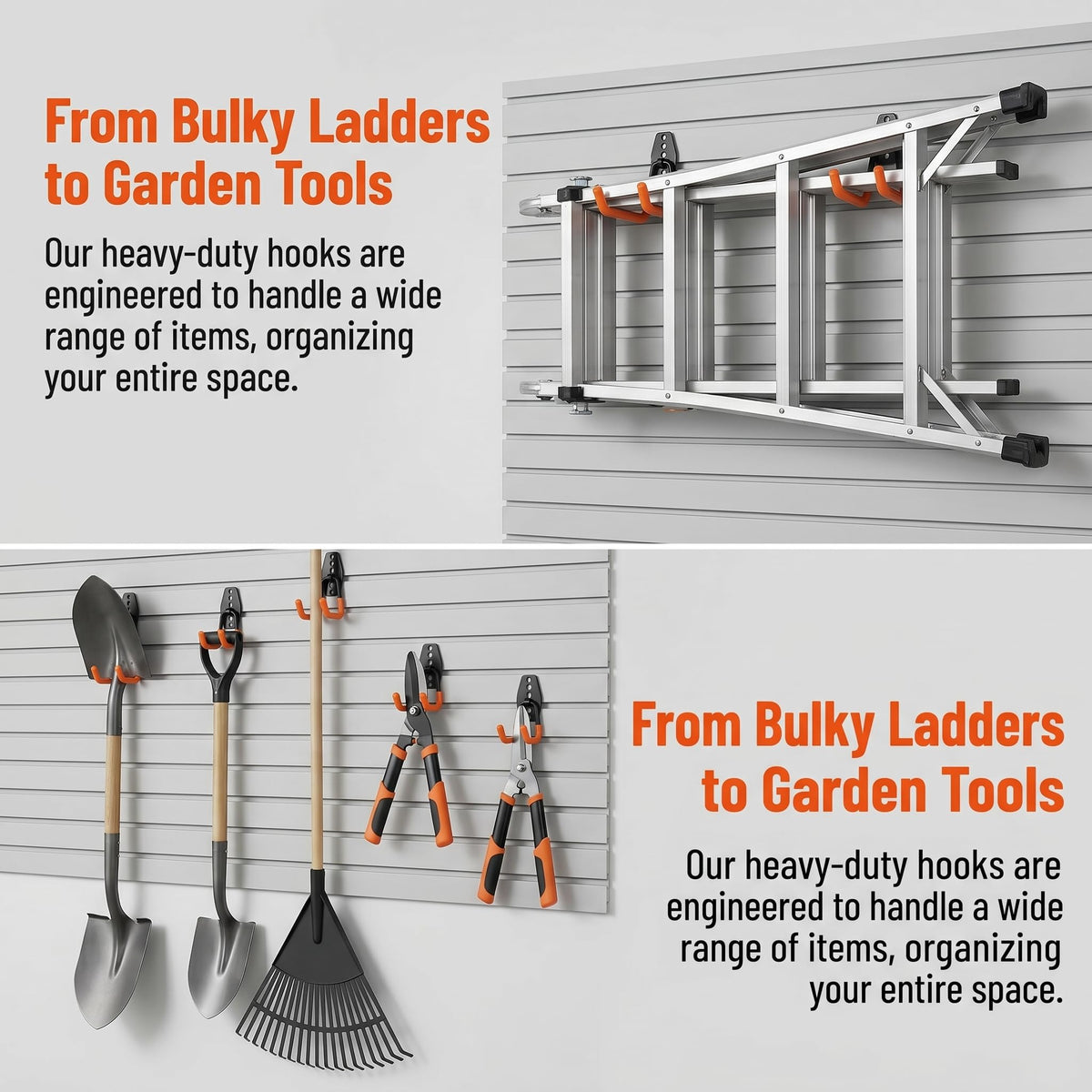Dorisy 16-Pack Garage Hooks Heavy Duty — 100 LBS Capacity, Wall-Mount Organization System (Orange)