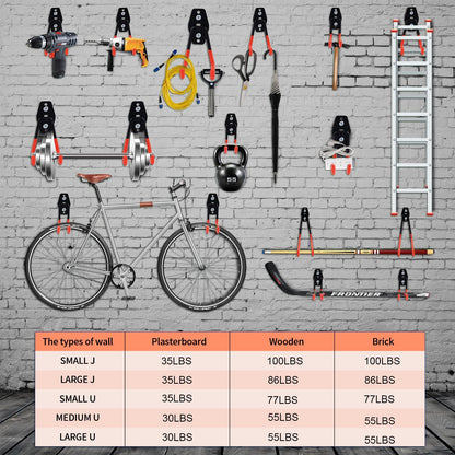 Dorisy 16-Pack Garage Hooks Heavy Duty — 100 LBS Capacity, Wall-Mount Organization System (Orange)