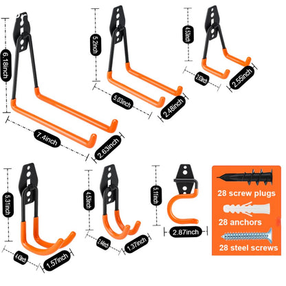 Dorisy 16-Pack Garage Hooks Heavy Duty — 100 LBS Capacity, Wall-Mount Organization System (Orange)
