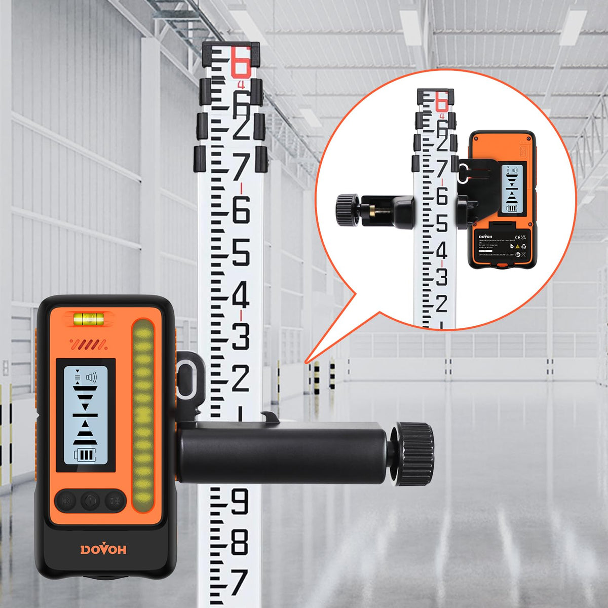 DOVOH DR1 High Accuracy Laser Level Receiver — Dual LCD, 197ft Sunlight Readouts, IP54