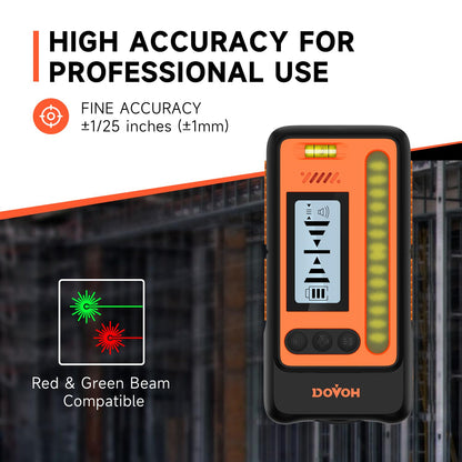DOVOH DR1 High Accuracy Laser Level Receiver — Dual LCD, 197ft Sunlight Readouts, IP54