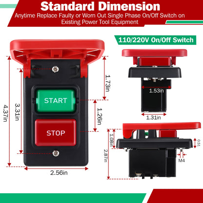 Dreyoo Safety Paddle Switch 120/230V Single Phase for Table Saws | Easy Start/Stop