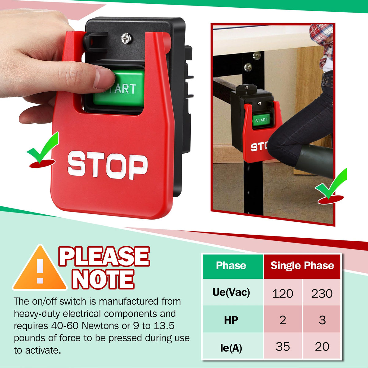 Dreyoo Safety Paddle Switch 120/230V Single Phase for Table Saws | Easy Start/Stop