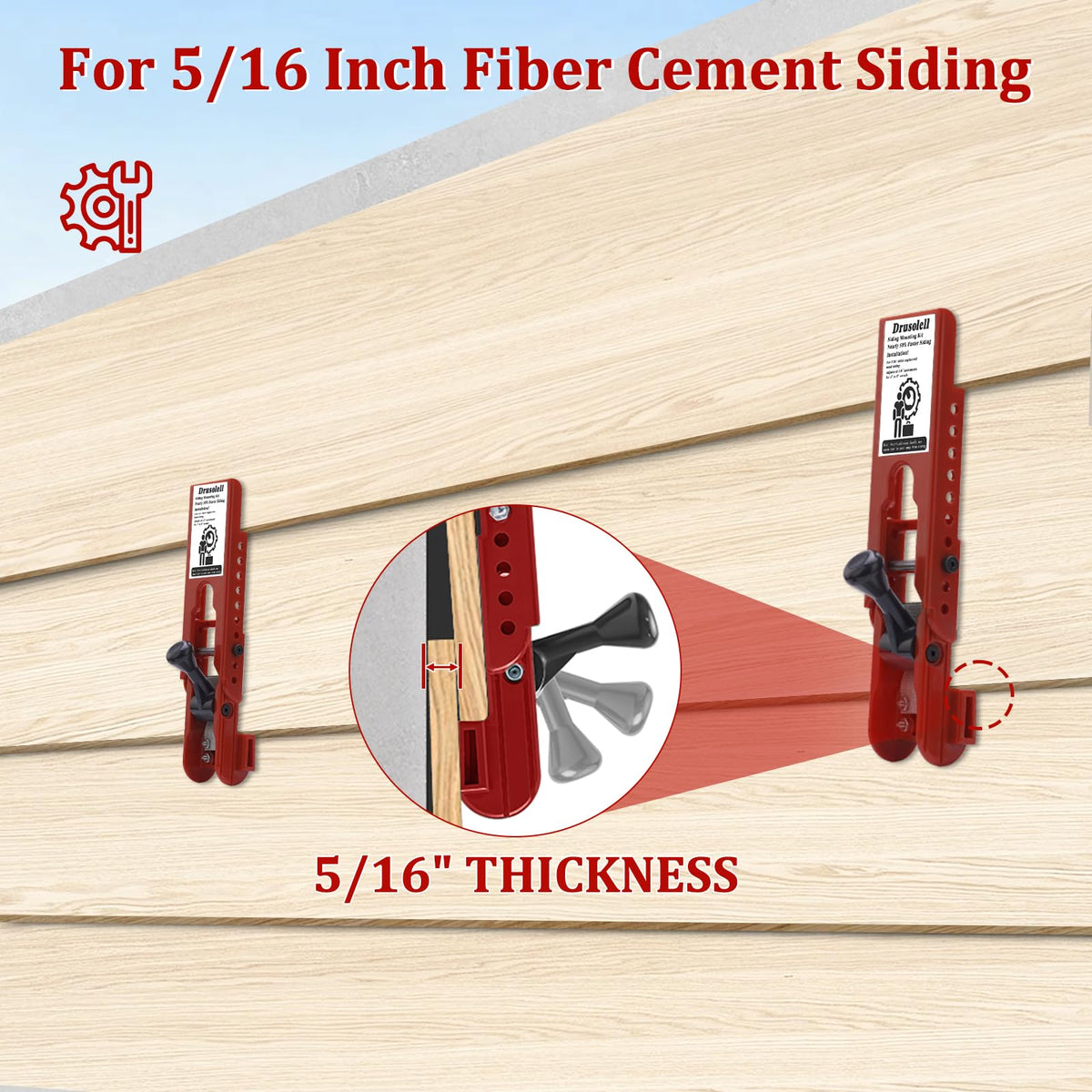 Drusolell Siding Installation Tools — Adjustable 5/16 Inch Gauge (Red Polycarbonate)