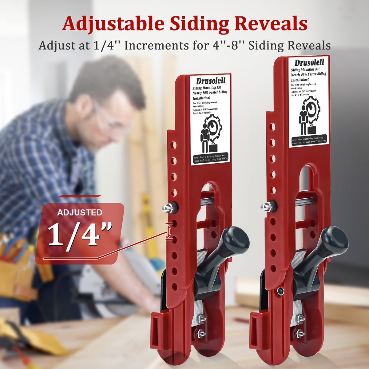 Drusolell Siding Installation Tools — Adjustable 5/16 Inch Gauge (Red Polycarbonate)
