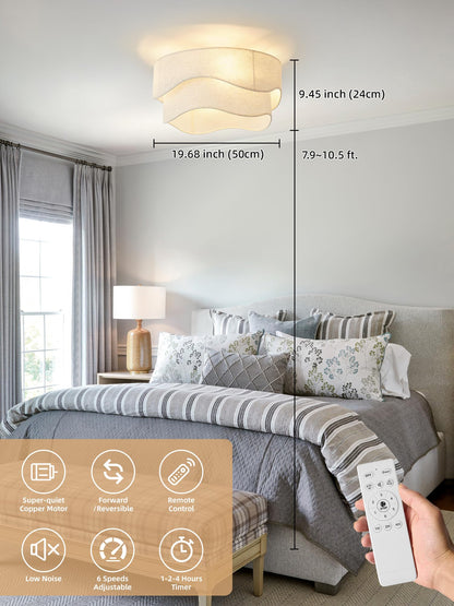 DSYBRI Flush Mount Boho Ceiling Fan with Light | 20in, Remote, 6-Speed