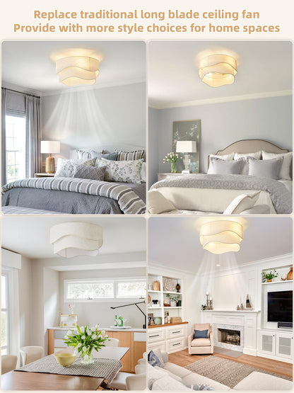 DSYBRI Flush Mount Boho Ceiling Fan with Light | 20in, Remote, 6-Speed