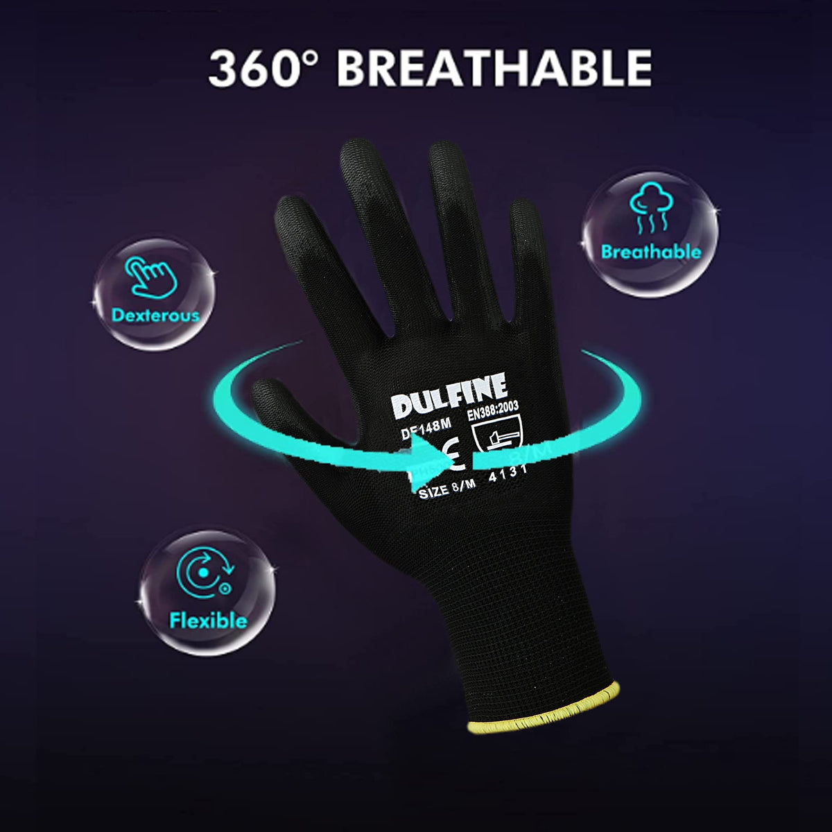 DULFINE Ultra-Thin PU Coated Work Gloves – 12 Pairs, Excellent Grip, Nylon Shell (Small)