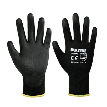 DULFINE Ultra-Thin PU Coated Work Gloves – 12 Pairs, Excellent Grip, Nylon Shell (Small)