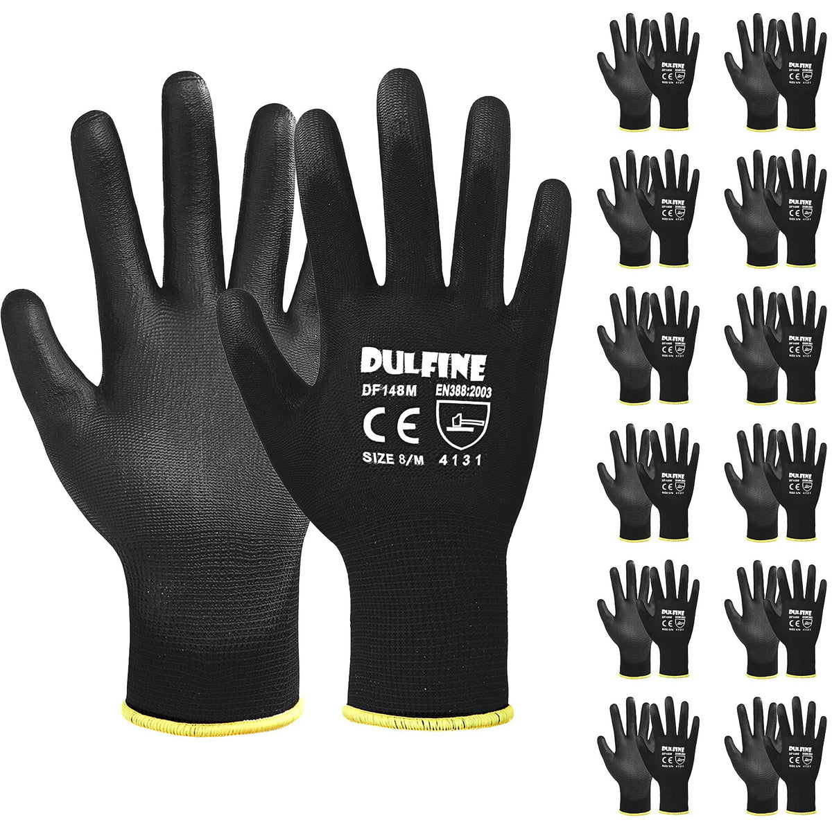 DULFINE Ultra-Thin PU Coated Work Gloves – 12 Pairs, Large, Excellent Grip