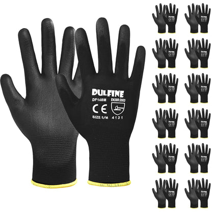 DULFINE Ultra-Thin PU Coated Work Gloves – 12 Pairs, Large, Excellent Grip