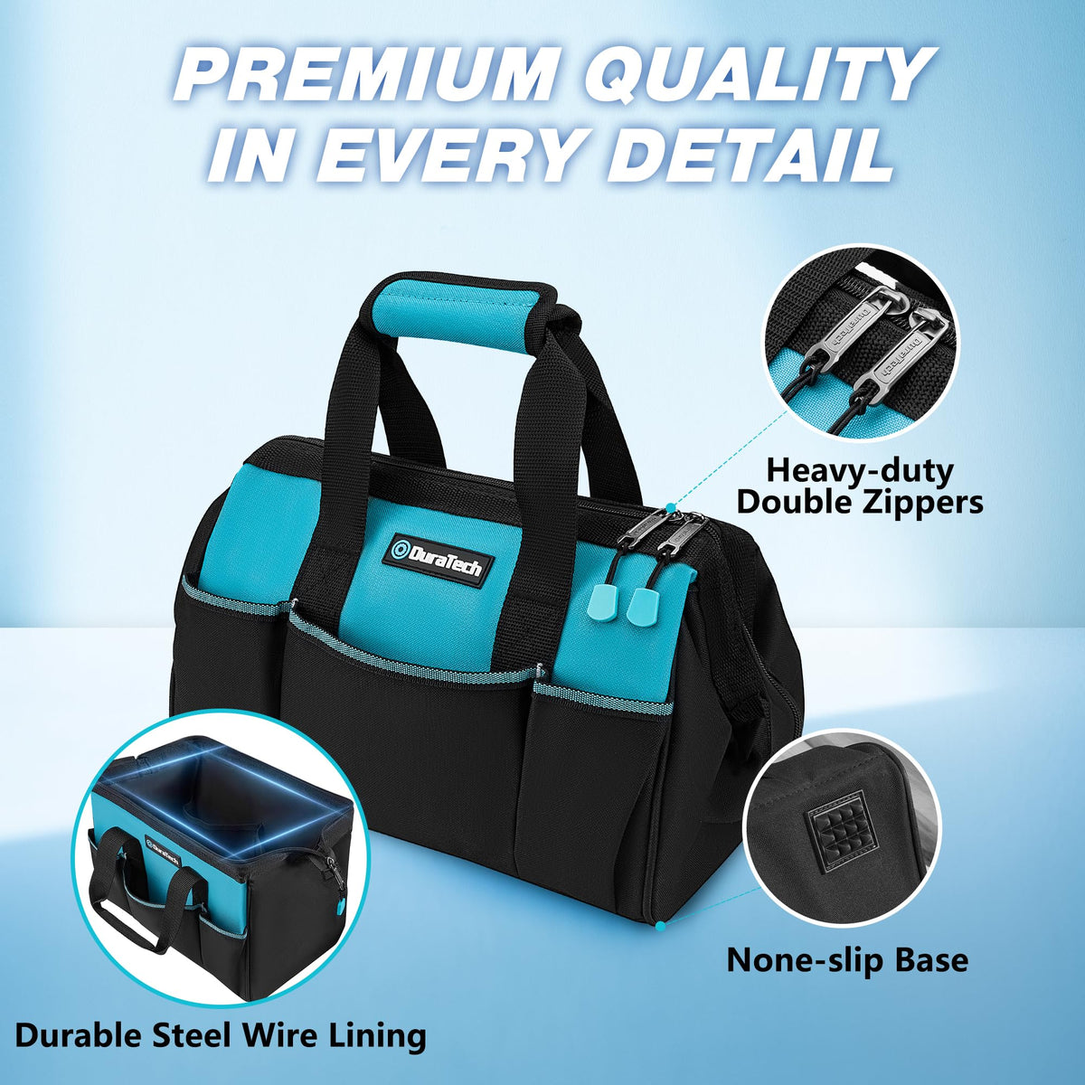 DURATECH 13-Inch Small Tool Bag with 9 Pockets – Durable Wide-M Mouth Carrier