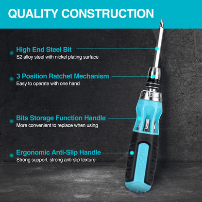 DURATECH 2PC Ratcheting Screwdriver Set — 12-in-1 Standard & Stubby with Quick-Load Bits