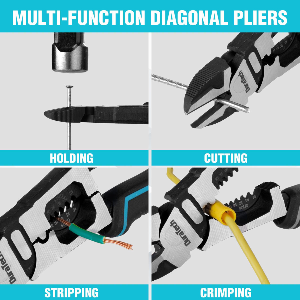 DURATECH 4-in-1 Diagonal Cutting Pliers — 8" Heavy-Duty Wire Cutter & Wire Stripper