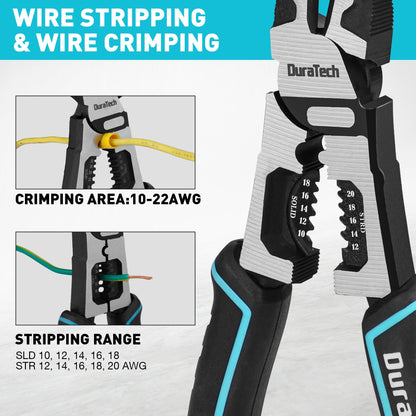 DURATECH 4-in-1 Diagonal Cutting Pliers — 8" Heavy-Duty Wire Cutter & Wire Stripper