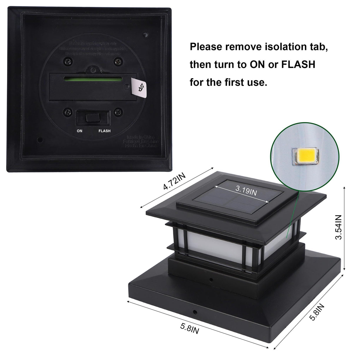Dynaming 2 Pack Solar Post Cap Lights with Flickering Flame – Outdoor Fence Post Lights for 4x4–6x6 Posts
