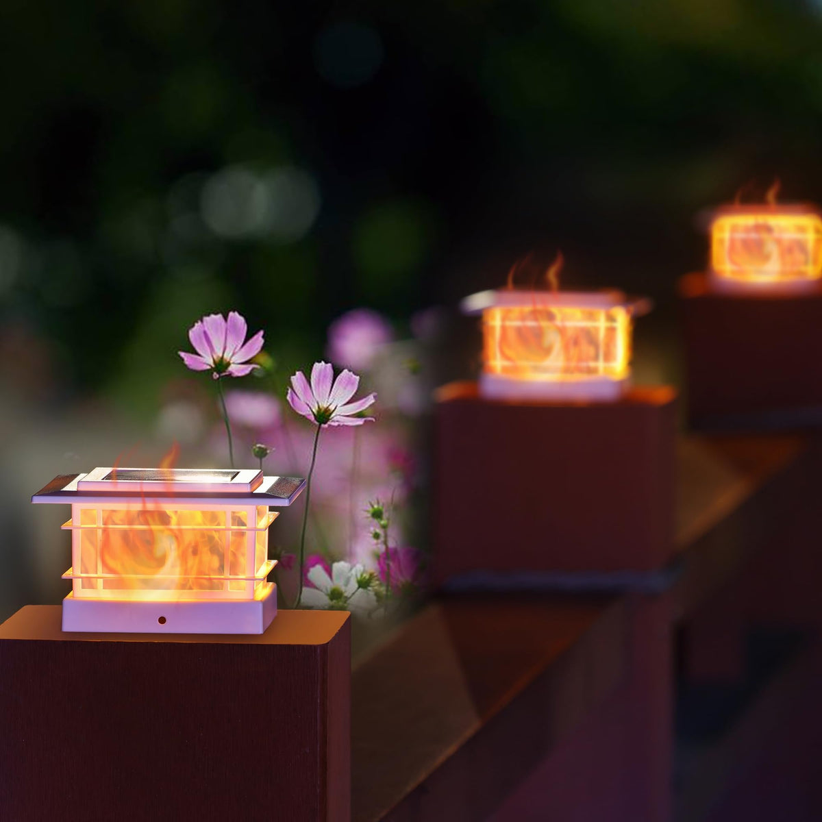 Dynaming 2 Pack Solar Post Cap Lights with Flickering Flame LED | Fits 4x4–5x5 Posts