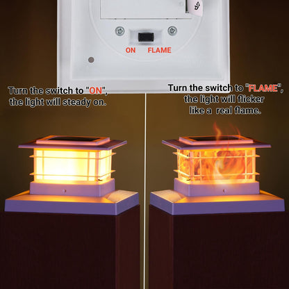 Dynaming 2 Pack Solar Post Cap Lights with Flickering Flame LED | Fits 4x4–5x5 Posts