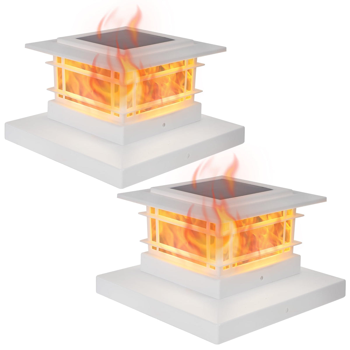 Dynaming 2 Pack Solar Post Cap Lights with Flickering Flame LED | Fits 4x4–5x5 Posts