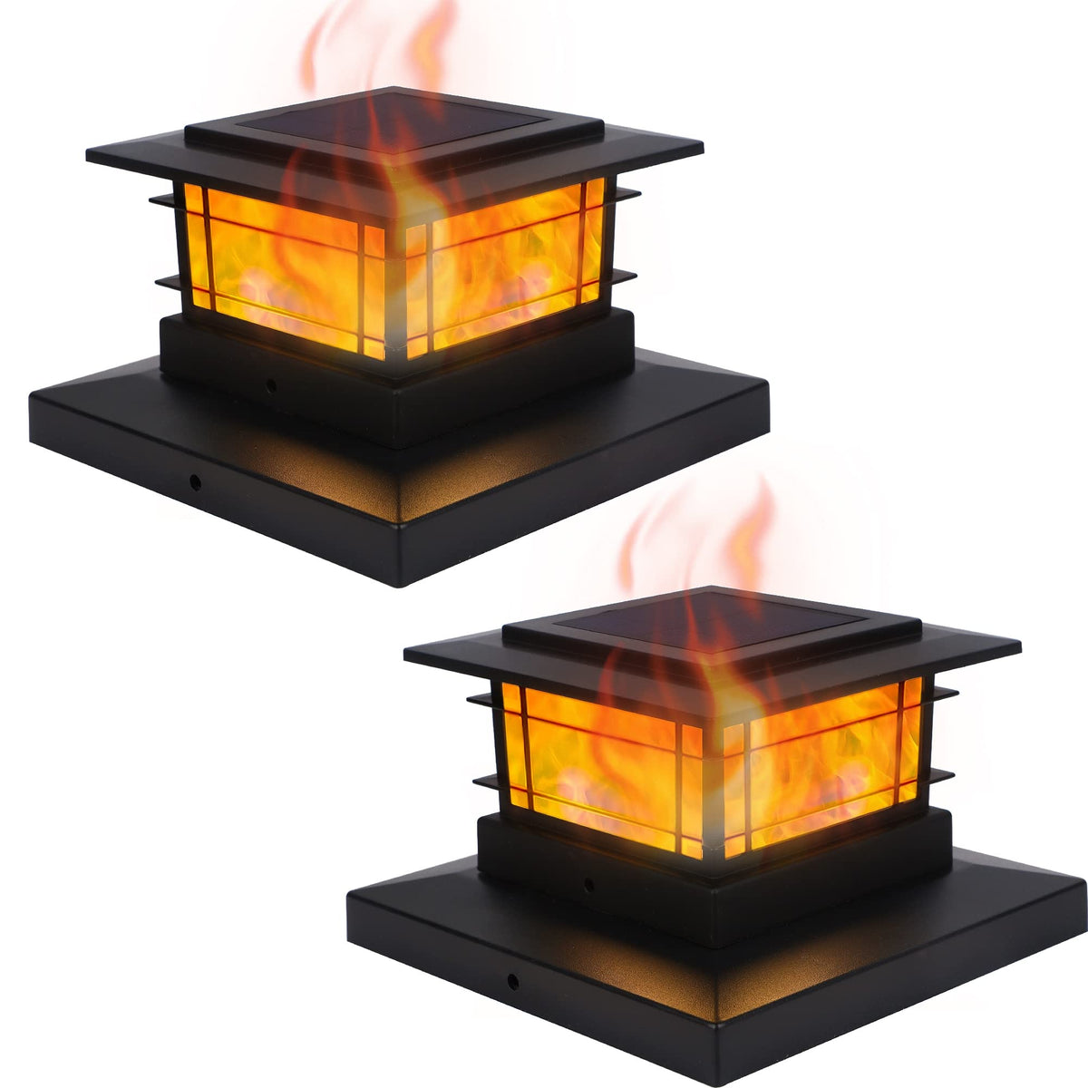 Dynaming 2 Pack Solar Post Cap Lights with Flickering Flame – Outdoor Fence Post Lights for 4x4–6x6 Posts