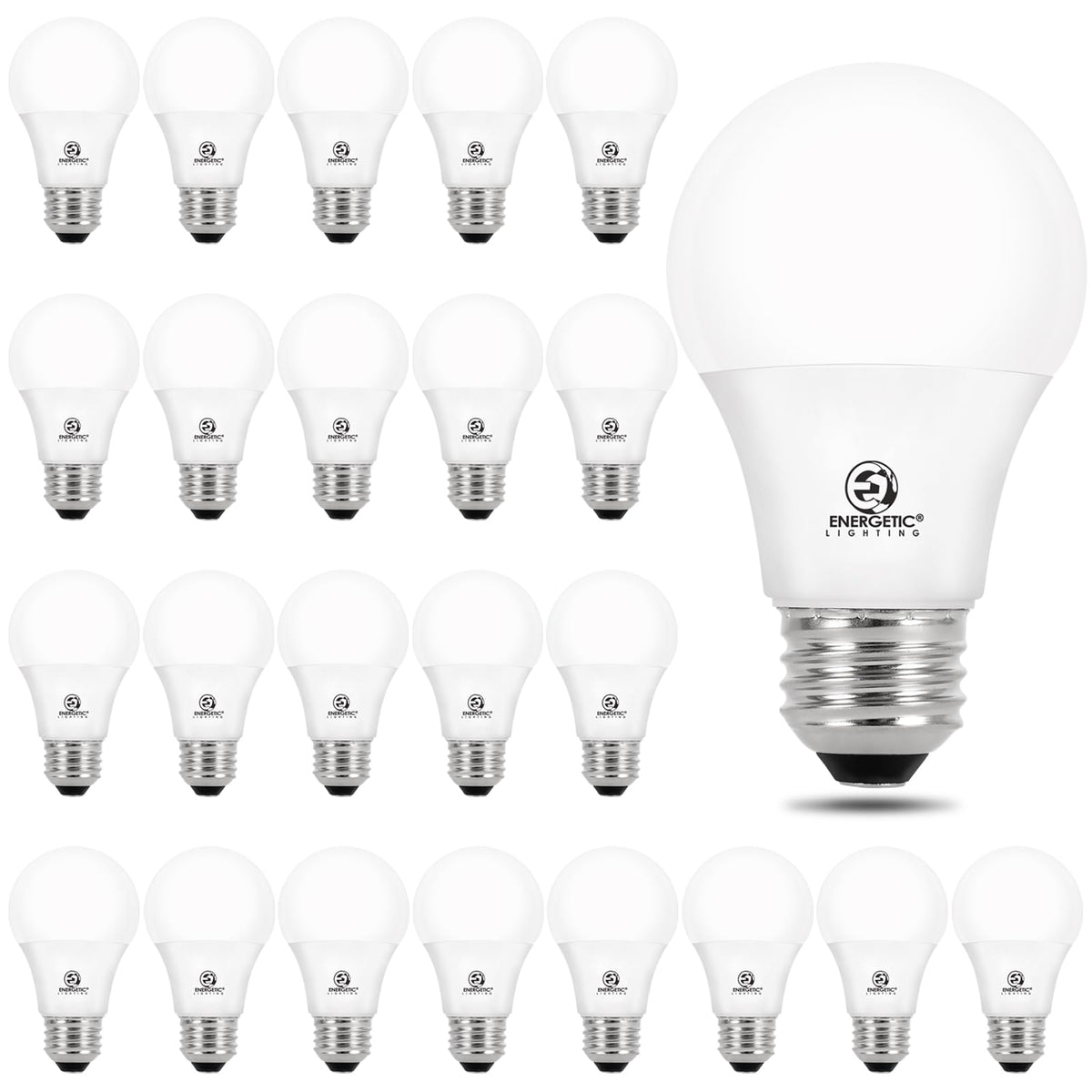 E Energetic Lighting 24-Pack A19 LED Bulbs – 60W Equivalent, 4000K Cool White, E26 Base, Non-Dimmable, ETL Listed